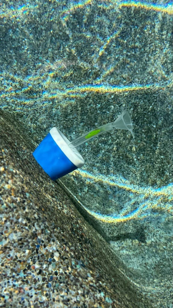 Dye testing at a return fitting underwater — Liberty Hill