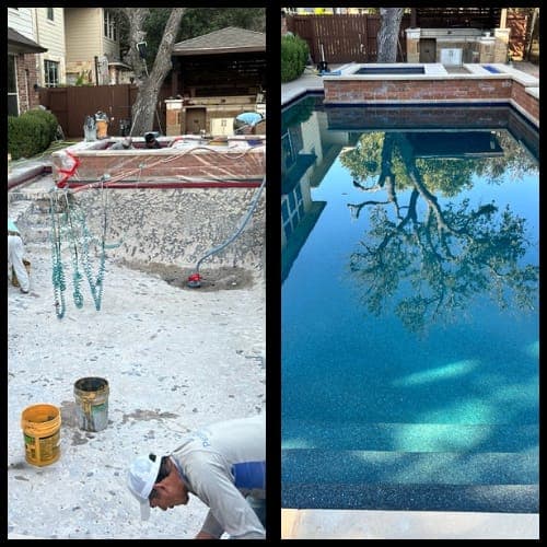 Before and after pool renovation in Cedar Park, Texas